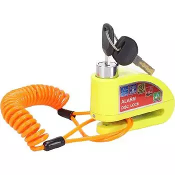 Блокировка диска с сигнализацией, блокировка дискового тормоза, блокировка диска, противоугонная, супер водонепроницаемая, звуковая лента 110 дБ, 59,6 дюйма(около 150,1 см)Кабель-напоминание 2. Шестигранный ключ жёлтый