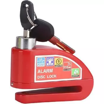 Блокировка дискового тормоза сигнализации Блокировка дискового тормоза Блокировка диска Противоугонная Супер водонепроницаемая звуковая лента 110 дБ Звуковая лента с 2 шестигранными ключами, штифт 6 мм Подходит для мотоцикла красный