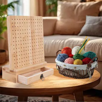 Блокировочная доска с крючками и ящиком для хранения, деревянные отверстия для домашних бабушкиных квадратов Crochet Board