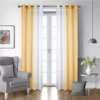 Блокирующие свет градиентные цветные шторы затемняющие шторы затемняющие комнаты теплоизоляционные люверсы оконные шторы для гостиной/спальни 2 панели 132X160cmX2pcs жёлтый