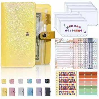 Блокнот А6, блестящие красочные деньги, бюджетный планировщик, переплет на молнии, денежные конверты для ведения бюджета серебряный