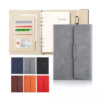 Блокнот ALLMIRA System A5 с 6 отверстиями, кожаный чехол для блокнота, обложка для блокнота формата A5 с запасным блокнотом для записей, отделение для карточек, деловой блокнот, свободный серый