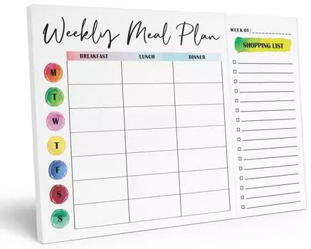 Блокнот для еженедельного планирования питания Inkdotpot 7 дюймов x 10, магнитный блокнот для планирования питания «Кухенное меню» с отрывными листами S-54 для бакалейных товаров 7x10 Inches белый