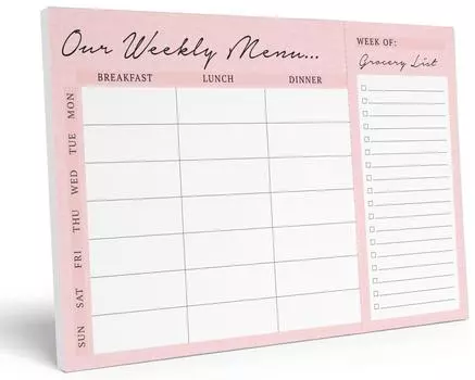 Блокнот для еженедельного планирования питания Inkdotpot 7 дюймов x 10, магнитный блокнот для планирования питания «Кухенное меню» с отрывными листами S-54 для бакалейных товаров 7x10 Inches светло-розовый