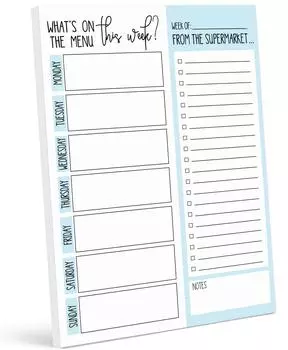 Блокнот для еженедельного планирования питания Inkdotpot 7 дюймов x 10, магнитный блокнот для планирования питания «Кухенное меню» с отрывными листами S-54 для бакалейных товаров 7x10 Inches аква голубой