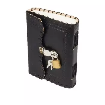 Блокнот-ежедневник или альбом для эскизов из кожи ручной работы с замком и ключом, дорожный дневник, подарок на день святого Валентина для женщин и мужчин 7 x 5 in чёрный