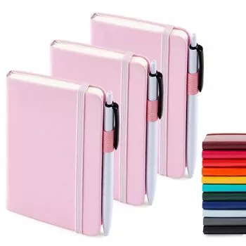 Блокнот Feela A6 пастельного розового цвета, набор из 3 листов с горизонтальной линованной синтетической кожей толщиной 6 мм, карманный мини-блокнот с черной ручкой