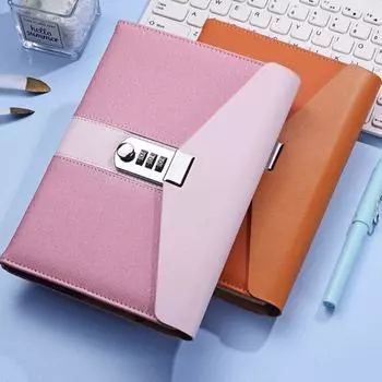 Блокнот формата А5 с замком из жемчужно-блестящей кожи, квадратный, стильный, из искусственной кожи, для письма оранжевый