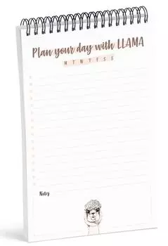 Блокнот Inkdotpot To Do List — бумажные канцелярские принадлежности 6 x 9 дюймов, планируйте свой день с блокнотом на спирали Llama Ежедневный контрольный список-(50 листов) 6x9 inches белый