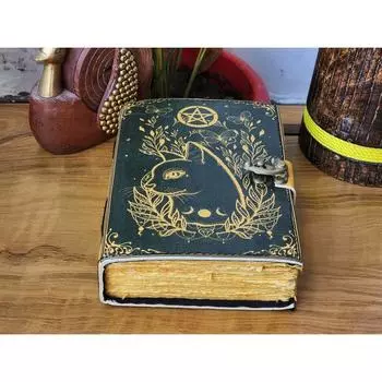 Блокнот из кожи Caltic Cat с принтом для женщин и мужчин, кожаный журнал ручной работы, идеальный подарок на день рождения, Книга теней, Гримуар 8 x 6in
