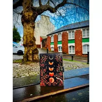 Блокнот из кожи в винтажном стиле «Лунное затмение» для мужчин и женщин Кожаный скетчбук, Лучший рождественский подарок Кожаный гримуар! Книга теней 7 x 5 in