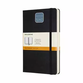 Блокнот Moleskine Note Classic с расширенным твердым переплетом, горизонтальная линейка, большой размер 13 см x высота, черный QP060EXP (400 страниц) (Ширина 21см)