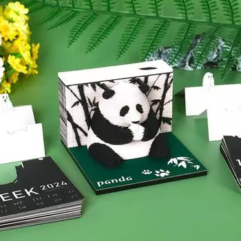 Блокнот Omoshiroi 3D, 3D-календарь с искусством 2024 года, блокнот с пандой, кавайные 3D-блокноты с липкой лентой, 3D-бумага для вырезания, модель в подарок белый