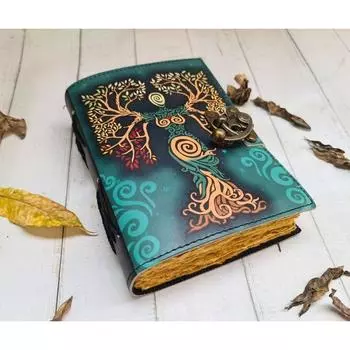 Блокнот с замком, винтажный кожаный журнал, дневник ручной работы из хлопковой бумаги 7 x 5 in