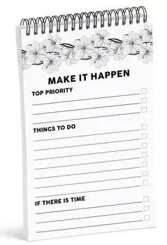 Блокнот со списком дел Inkdotpot — бумажные канцелярские принадлежности 6 дюймов на 9 дюймов, классический белый цветочный блокнот со списком дел на спирали Ежедневный контрольный список-(50 листов) 6x9 inches белый