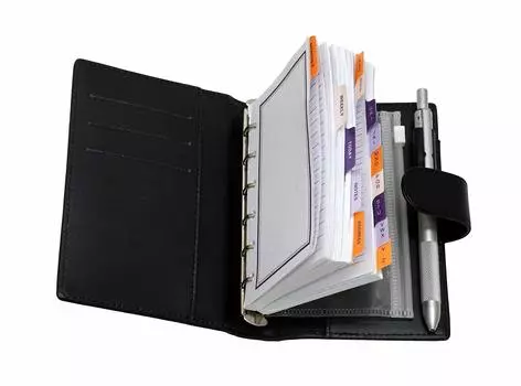 Блокнот Takizawa Pen Eco B7 из коровьей кожи мини-система с 4 металлическими механизмами, подарочный, из переработанной коровьей кожи, международный стандарт B7, мини-система блокнот с переработанным чёрный