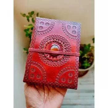 Блокнот в кожаном переплете с тиснением из полудрагоценных камней, дневник из кожи с камнями, кожаный блокнот без подкладки Дневник ручной работы среднего размера 5 на 7 5 x 7 in коричневый