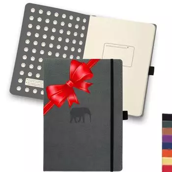 Блокнот Wildlife Plain Medium Gray A5 в твердом переплете из искусственной кожи кремового цвета, бумага плотностью 100 г/м, Dingbats* - Блокнот, слон, - - - Перфорированный, устойчивый к чернилам