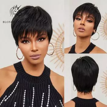 Блондинка-единорог, парик Blcak, короткий парик Боб, синтетические натуральные волосы с стрижкой пикси, парики для ежедневного использования для вечеринок для женщин, термостойкое волокно