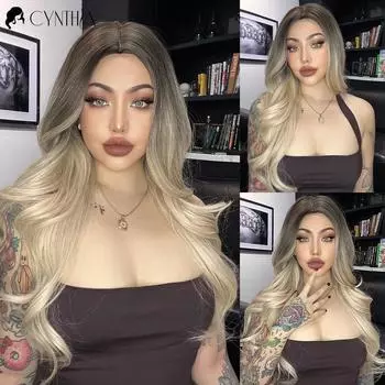 Блондинка, объемная волна, синтетический парик для женщин, коричневый, омбре, блондинка, длинные вьющиеся волосы, косплей, вечерние, Лолита, натуральные термостойкие парики TB2020022-2