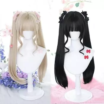Блондинка с двумя хвостиками, стрижка принцессы, натуральные короткие волосы, синтетические парики с челкой для женщин, термостойкие волосы Лолиты для косплея