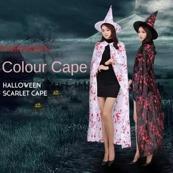 Blood Printed Halloween Blood Costume Cosplay Props Horror Cape Witch Cloak Hat Set School L чёрный