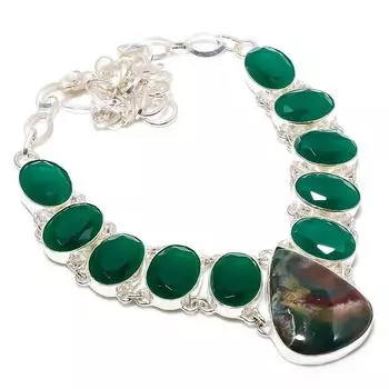 Bloodstone, Emerald Gemstone 925 Sterling Silver Jewelry Necklace 18 E8d41 зелёный