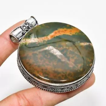 Ювелирный кулон ручной работы с кровавым камнем 925 пробы, посеребренный, 2,38 дюйма 2.38 зелёный