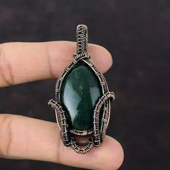 Подвеска из кровавого камня, медная проволочная обертка, кулон ручной работы, элегантная проволочная обертка, ювелирные изделия для подарка, изящная подвеска из драгоценного камня, медные ювелирные изделия