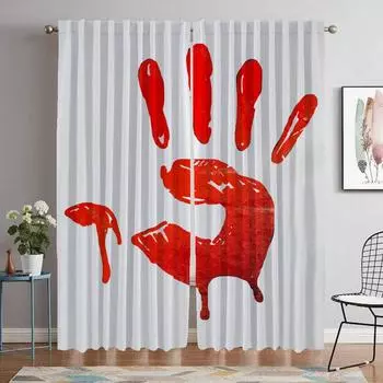 Bloody Window Curtain for Room 2 Panel Partition Curtains for Bedroom Halloween Decoration Shades Home Interior Curtains Living W60xH90cmx2pcs-CL