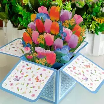 Bloom Anniversary Daisy/Carnation Paper Flowers Rose/Lily/Sunflower/Tulip 3D Pops-up Bouquet 4