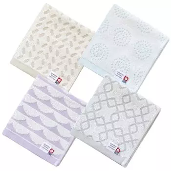 Bloom Imabari Towel Certified Hand Towel Set of 4 SION Towel Handkerchief 34 x 35cm Water Absorbent Large Design Made in Japan Cotton Patterns 100%