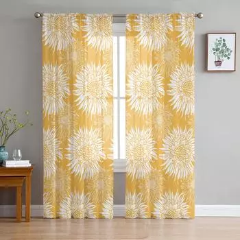 Blooming Sunflowers Window Treatment Tulle Modern Sheer Curtains for Kitchen Living Room the Bedroom Curtains Decoration W135 x H114cm