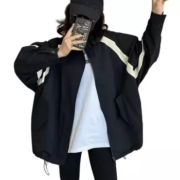 Blouson Mountain Parka Ветровка Длинный рукав Тонкий Легкий Свободный Большой Размер Дышащий Ветрозащитный Весна Осень Черный M [Vincent house] Женская чёрный
