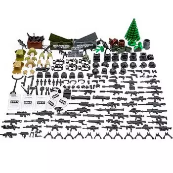 BloxBrix 170 деталей оружия - пулемет Винтовки, минифигурки совместимы с Lego оружие добавить на военную базу игрушки солдат полиция, Вторая мировая война настоящее
