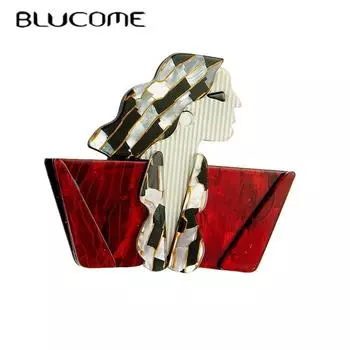 Blucome 2023 Новая мода акриловая прямоугольная брошь с длинными волосами для девочек женская преувеличенная мультяшная милая брошь с лацканами ювелирные изделия красный