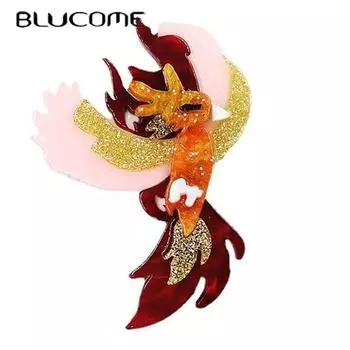 Blucome акриловая цветная мультяшная брошь с изображением Феникса для женщин и мужчин, одежда, сумка, подвеска, значок, подарок на Новый год красный