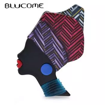 Blucome акриловые 2-цветные броши для девочек в Африке для женщин, серьги, макияж, современная женская фигурка, брошь, булавки, подарки синий