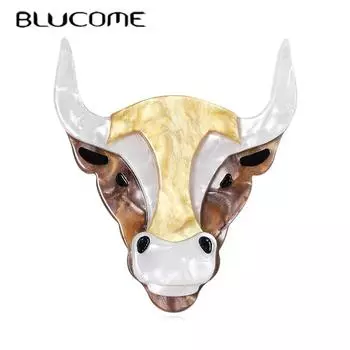 Blucome акриловые броши ручной работы с изображением крупного рогатого скота для женщин и мужчин, милая Повседневная вечерние брошь с домашним животным, булавка, ювелирные аксессуары золотой