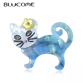 Blucome акриловые броши ручной работы с изображением кота для женщин и мужчин, милый сидящий кот, домашнее животное, повседневная вечерние брошь, булавка, ювелирные аксессуары синий