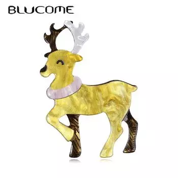 Blucome акриловые броши ручной работы с милым оленем, булавки для женщин, яркая брошь в виде животного, ацетатное волокно, Хэллоуин, Рождество, бижутерия жёлтый