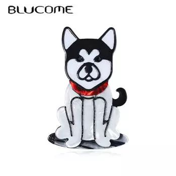 Blucome акриловые броши ручной работы с животными для женщин и мужчин, милая сидячая собака, домашнее животное, повседневная вечерние брошь, булавка, ювелирные аксессуары белый
