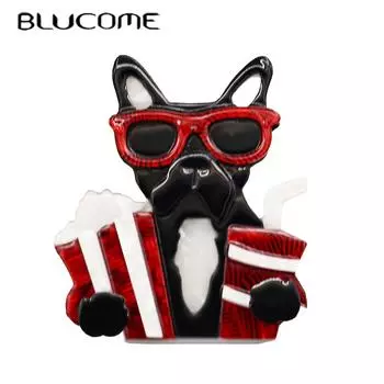Blucome акриловые броши с животными, модная собака в форме очков для мужчин и женщин, шляпа, булавки для хиджаба красный