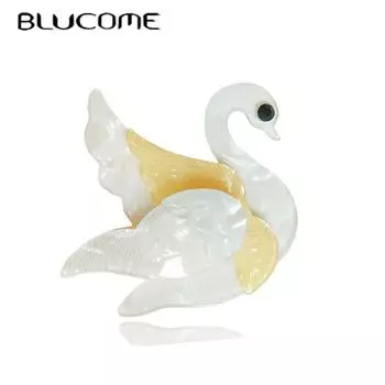 Blucome акриловые броши в форме животных, милый белый лебедь, высокое качество для детей, женщин, булавки для хиджаба белый