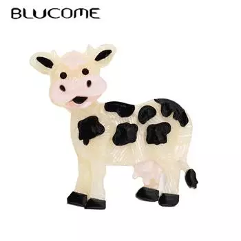 Blucome акриловые броши в виде животных в форме милой молочной коровы для женщин и мужчин, костюм, шарф, булавки для хиджаба белый