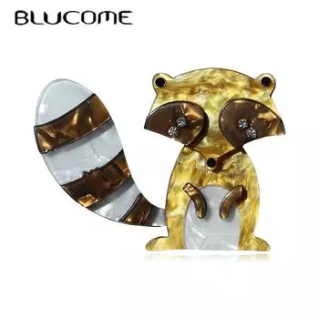 Blucome акриловые милые броши в виде енота, булавки для женщин и детей, яркая брошь с изображением животного, ацетатное волокно, рождественские бижутерия жёлтый