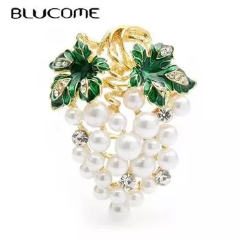 Blucome эмаль полный белый жемчуг виноградные броши женские сплава свадьбы банкетная брошь булавки подарки белый