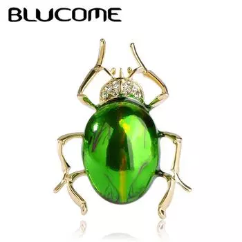 Blucome блестящая зеленая брошь в виде насекомых, броши из сплава золотого цвета для женщин и детей, подарки на день рождения, украшение для одежды, костюм, воротник, заколки для пальто синий