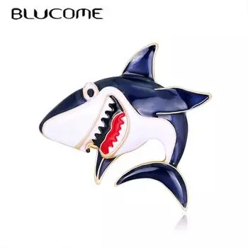 Blucome Blue Shark металлические эмалированные булавки и броши для женщин и мужчин детский значок на лацкане синий