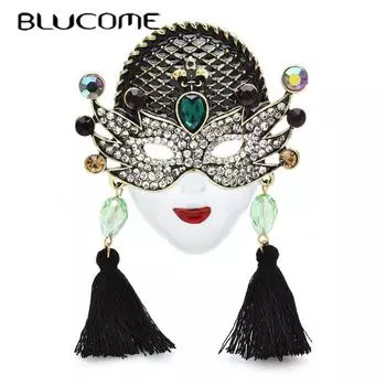 Blucome большие винтажные красивые броши для лица для женщин, жемчужные стразы, кисточка, красивая брошь для лица, вечерние, офисные, булавки, подарки чёрный